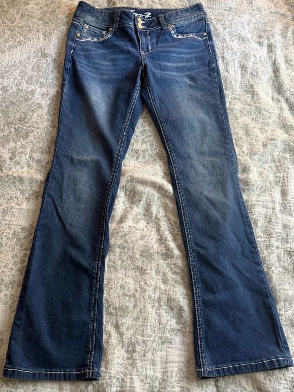 Seven7 Girls Size 14 Bootcut Jeans Bling Pocket Dark Wash Embellished Denim